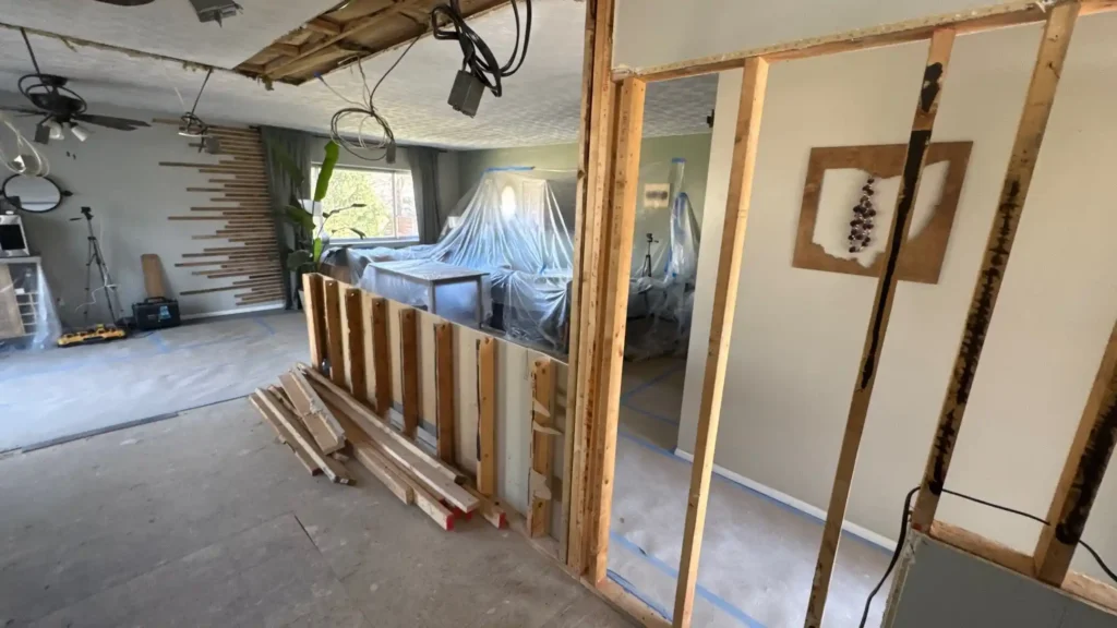 Kitchen under construction with framing complete